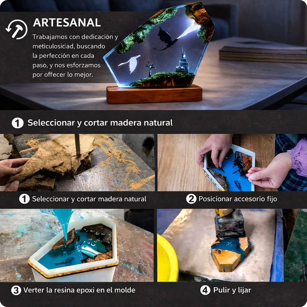 Lámpara de dragón de resina 3D